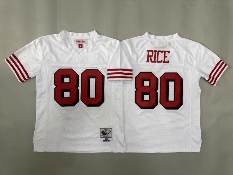 Youth San Francisco 49ers #80 Rice White Throwback Limited Nike NFL Jersey 02